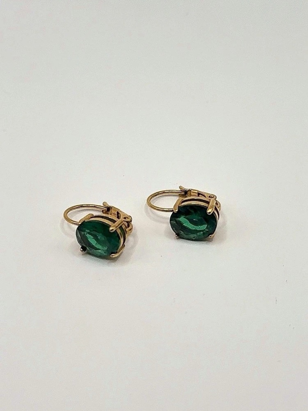 18K Gold Plated Emerald Green Oval CZ Leverback Earrings Birthstone
